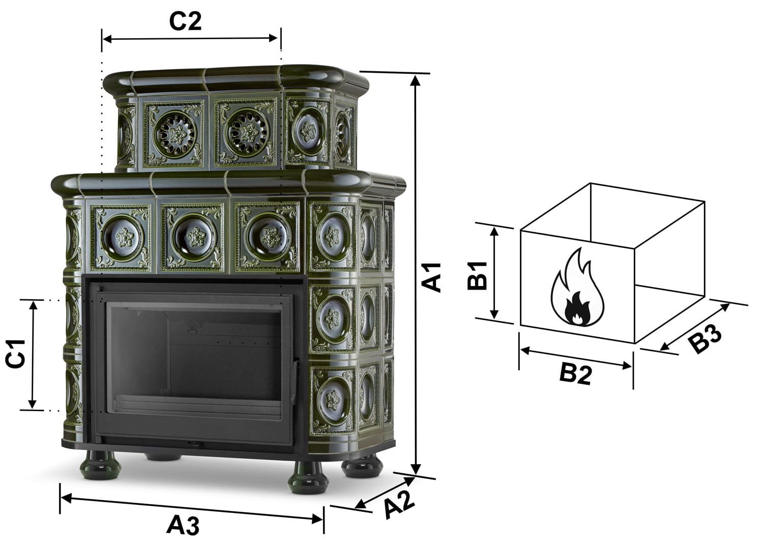 Koklinis židinys ASPEN – NORDFLAM ETNA (13 kW) Žalia
