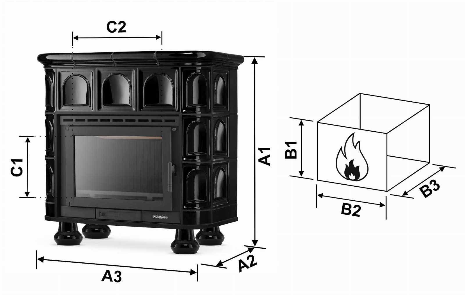 Koklinis židinys FLORENCJA – FERGUSS FGS-LUX18 (11,7 kW) Juoda