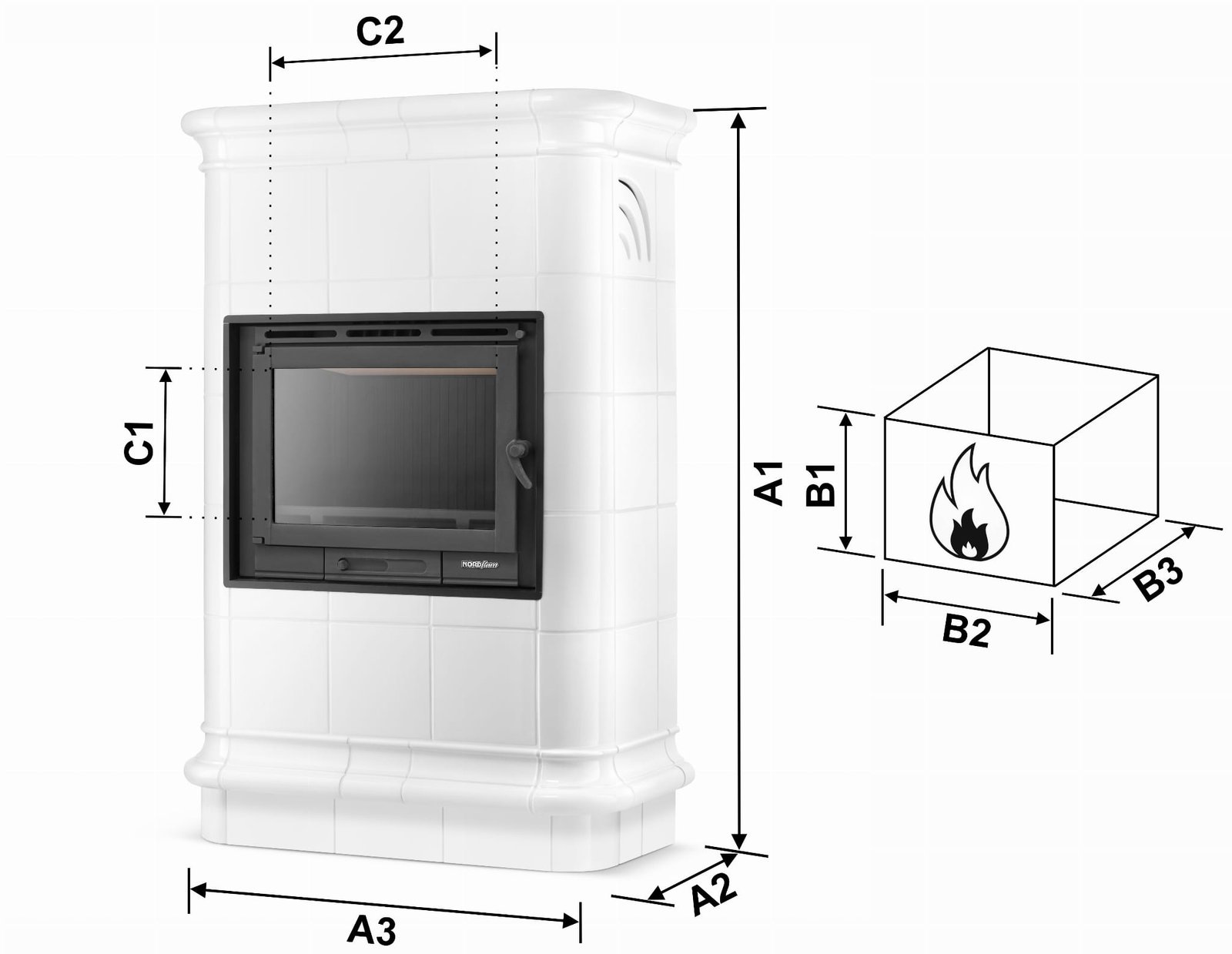 Koklinis židinys ROMA – FERGUSS FGS-LUX18 (11,7 kW) Balta