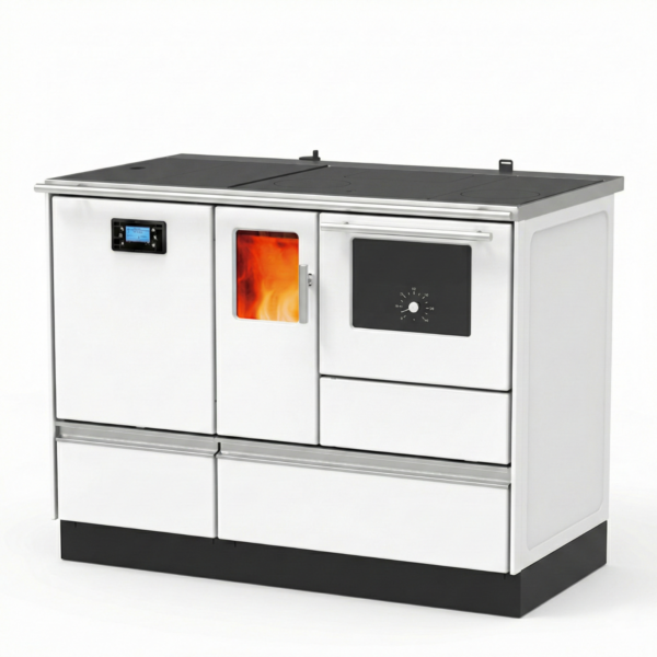 Granulinė krosnelė-viryklė ALFA-PLAM ALFA TERM 20 PELLET su vandens kontūru (19,5 kW) Balta