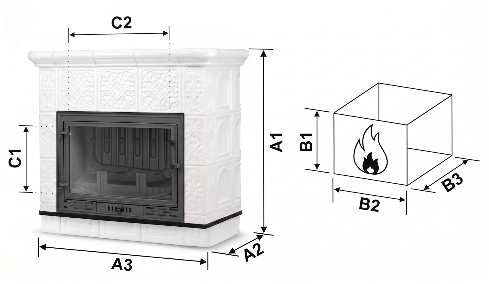Koklinis židinys MALLORCA su vandens kontūru – FERGUSS FGS-LUX20 (16,2 kW) Balta