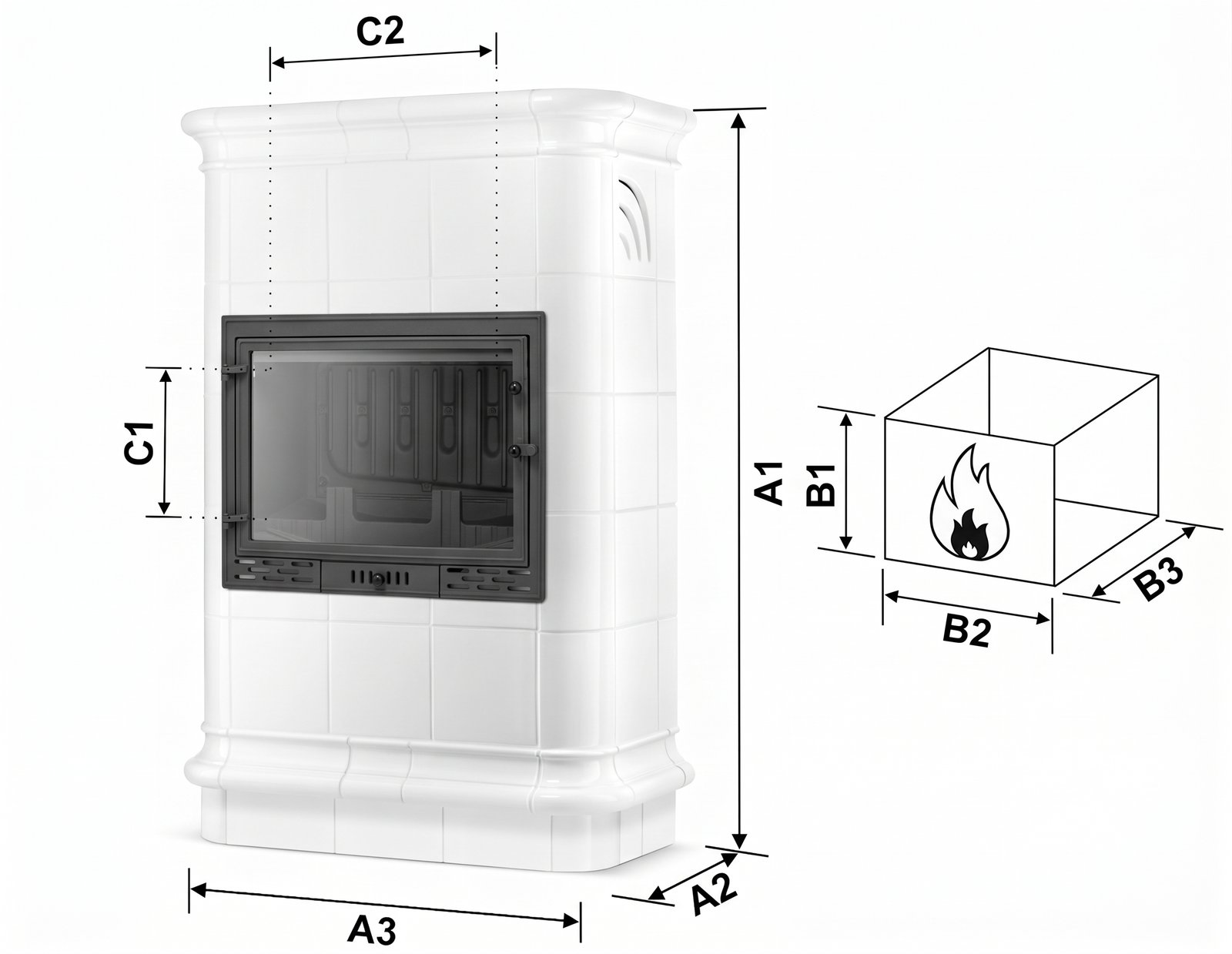 Koklinis židinys ROMA su vandens kontūru – FERGUSS FGS-LUX20 (16,2 kW) Balta