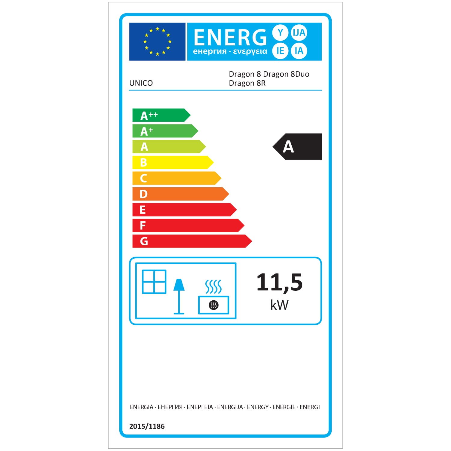 Koklinis židinys PARIS – UNICO DRAGON 8R (7,5 kW) Balta