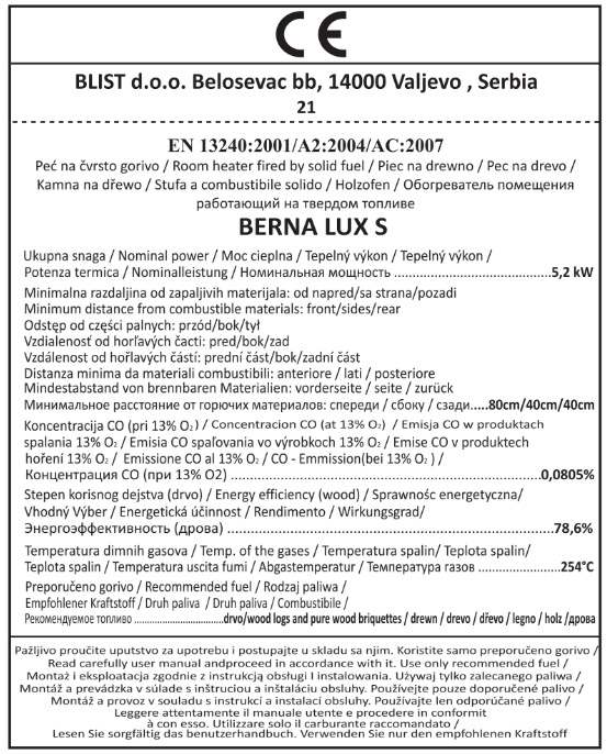 Krosnelė BLIST BERNA LUX S (5,2 kW) Juoda