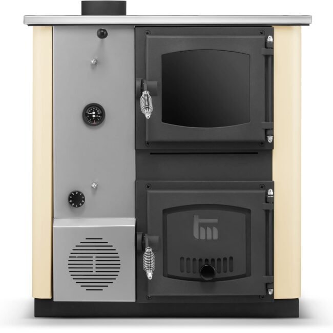 Krosnelė su vandens kontūru TEMY PRO (12 kW) Kairėje Smėlio
