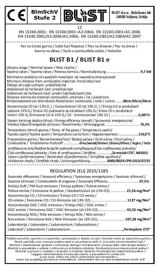 Krosnelė BLIST B1E (9,7 kW) Juoda